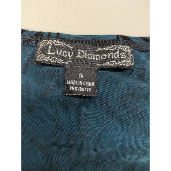 Lucy Diamonds Cropped Peplum Aztec Top Teal Velvet Scoop Neck 1X - Picture 6 of 11